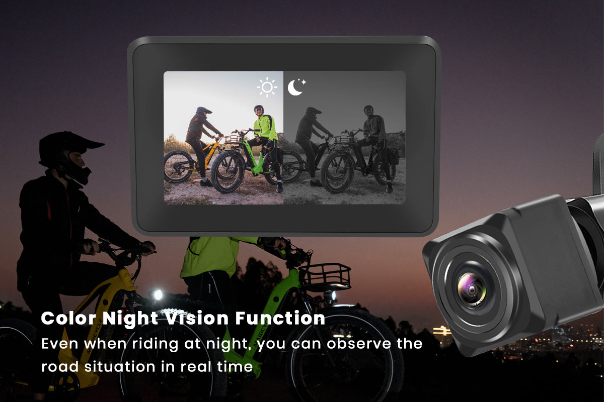 4.3" AHD 1080P Monitor E-bike Rear View Mirror, Night Vision Bike Camera for Handlebars